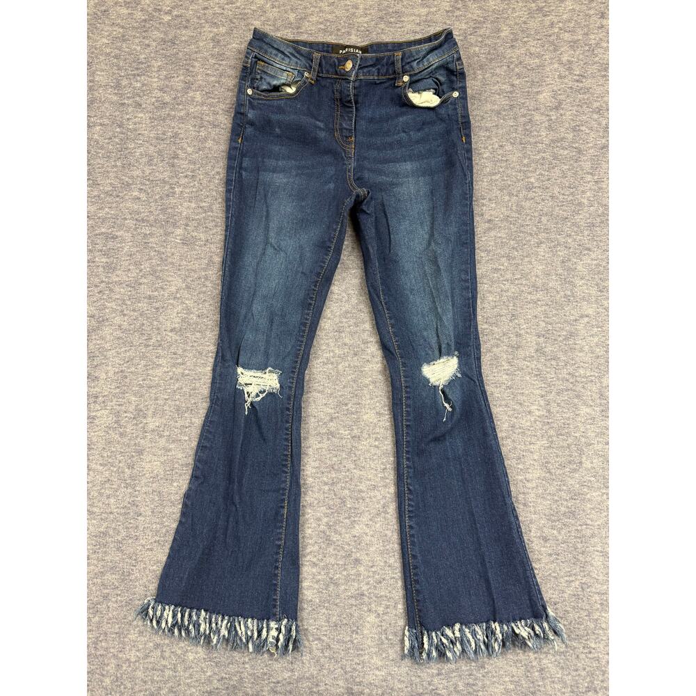 Parisian Frayed Leg Jeans Mid Rise Dark Wash Destressed Women's Size US 6